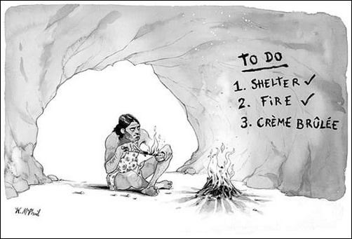 Cartoon - caveman crème brûlée