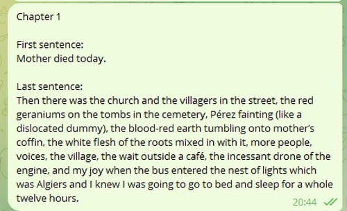 Camus L'etranger, Chapter one