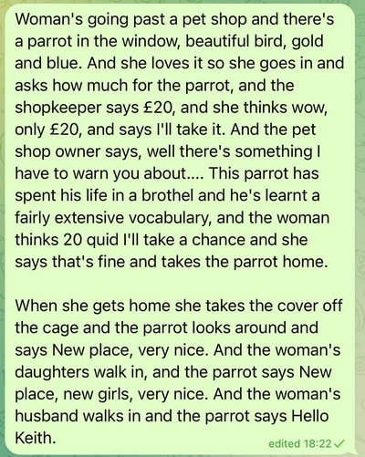 Brothel parrot gag