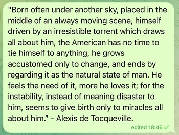 Alexis de Tocqueville on The American