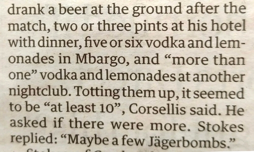 Stokes drinking for England