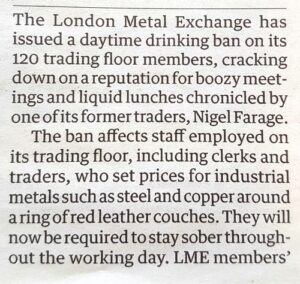 Sobriety hits the London Metal Exchange
