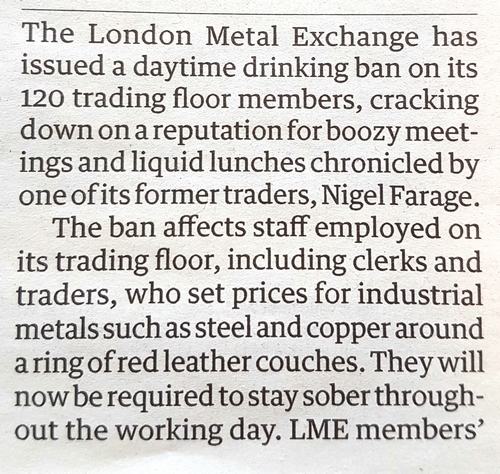 Sobriety hits the London Metal Exchange