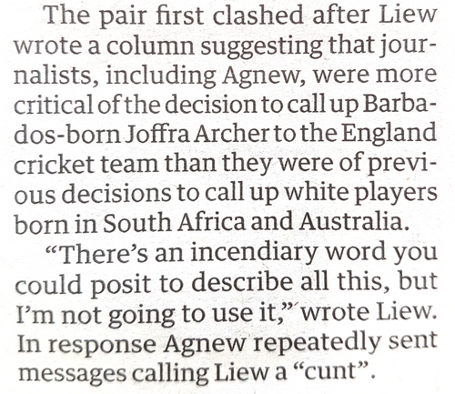 Agnew v Liew - it's just not cricket
