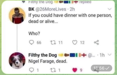 Farage dead or alive dinner