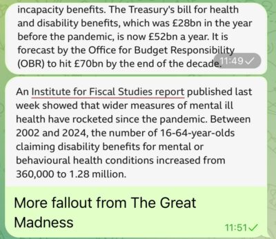 The Great Madness and incapacity benefits