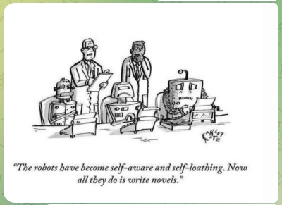 novel-writing robots cartoon