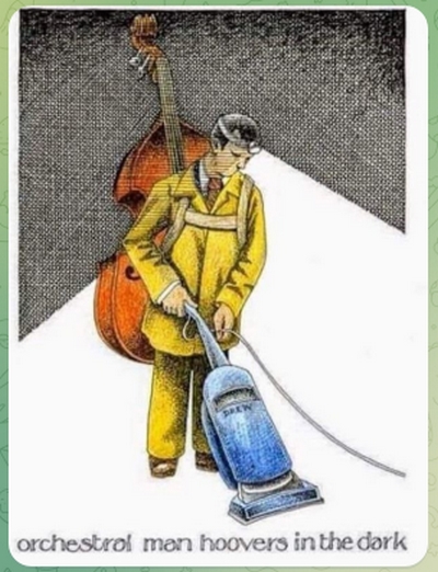 Orchestral man hoovers cartoon
