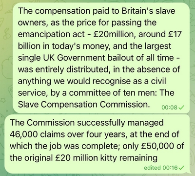 Slave owners compensation