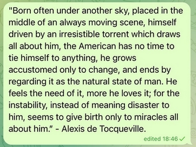 Alexis de Tocqueville on The American