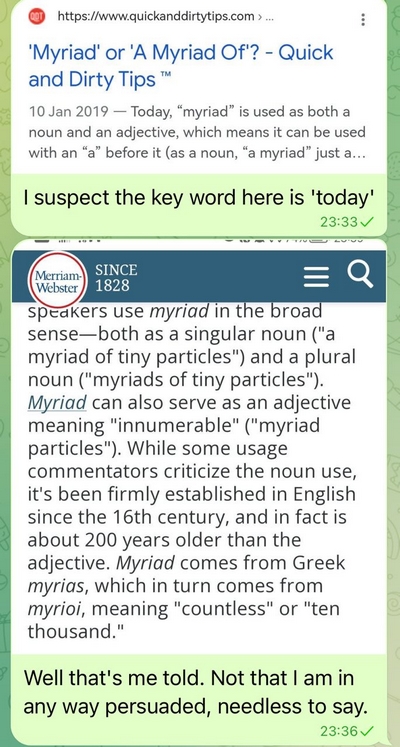 Myriad is a noun