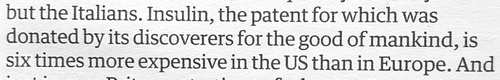 Insulin six times the price in America