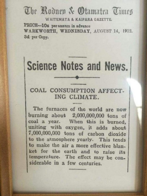 Climate change warning, NZ, 1912